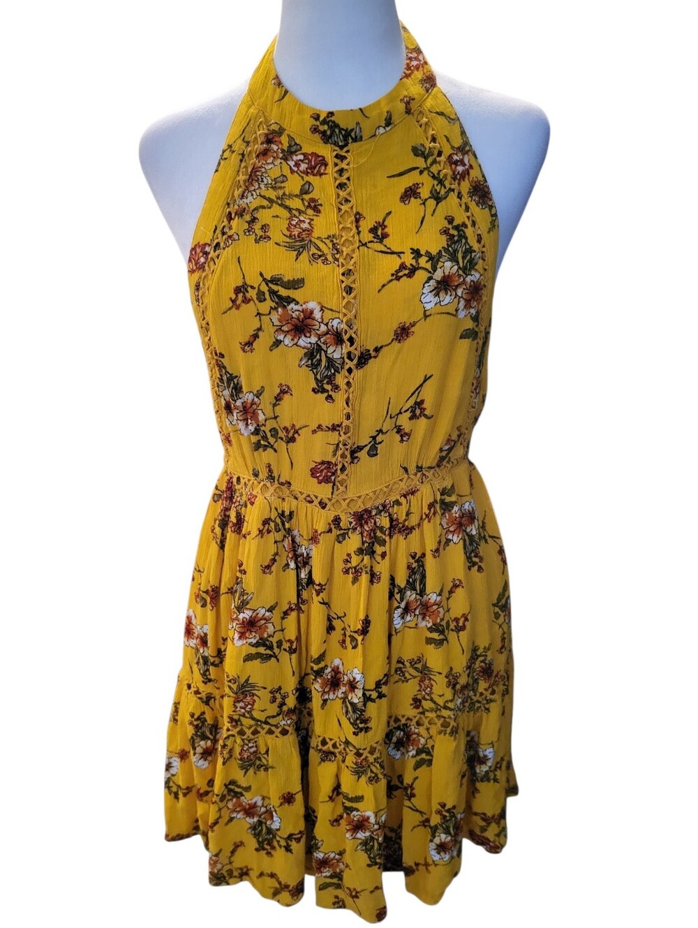 Label Of Life Floral Halter Mini Dress Yellow sz M